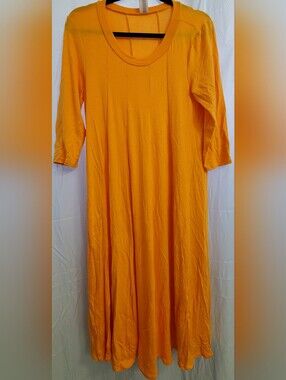 MOA Collection Golden Yellow Gusseted Shark Bite Neck 3/4 Sleeve Dress. NWOT